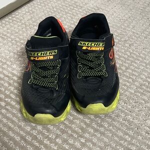 Skechers Black with Neon Green & Orange Kids Light-Up Sneakers